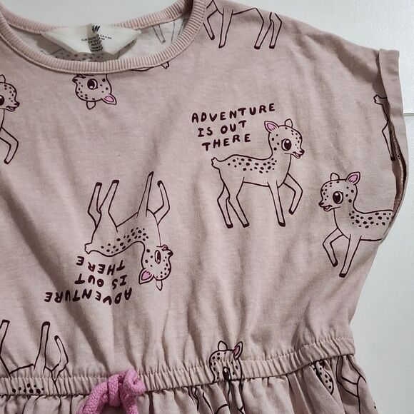 H&M Girls Baby Deer Pink Cotton Jersey Dress Size 5t New without Tags - Picture 4 of 6